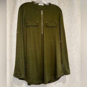 Olive Green Long Sleeve Top with Zipper